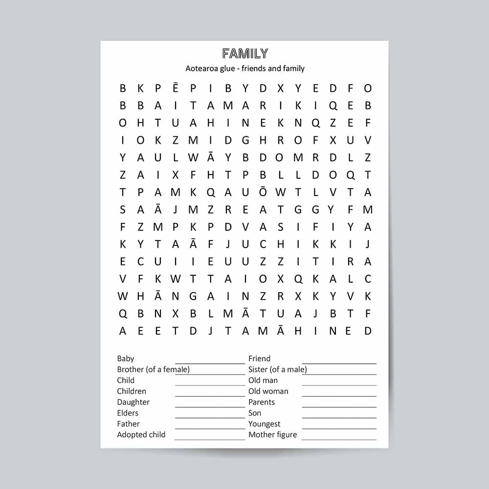 FREE Printable - Te Reo Māori wordsearch puzzle - Family