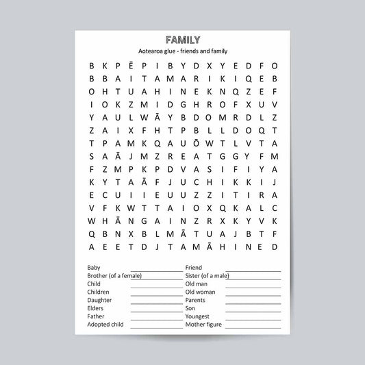 FREE Printable - Te Reo Māori wordsearch puzzle - Family